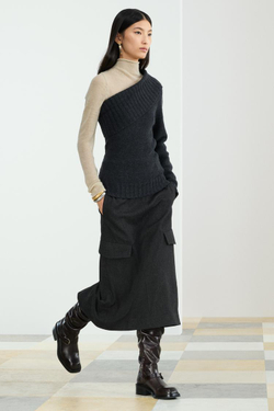 ZARA ЮБКА МИДИ ИЗ СМЕСОВОЙ ШЕРСТИ, СЕРЫЙ