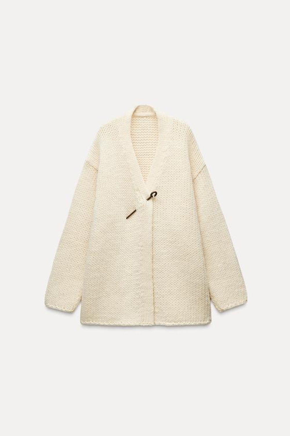 ZARA КАРДИГАН ИЗ 100% ШЕРСТИ С V-ОБРАЗНЫМ ВЫРЕЗОМ, ЭКРЮ