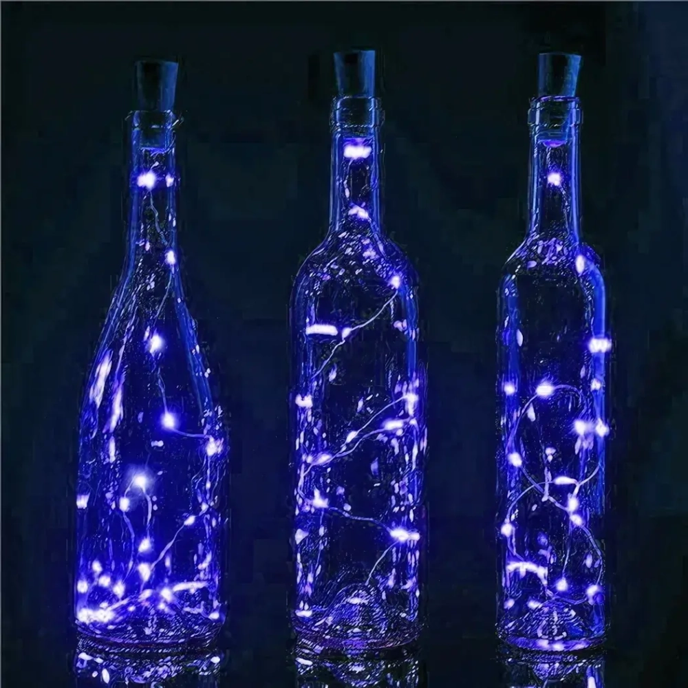 Гирлянда для дома на батарейках 1 м 10 ламп LED, 1 реж.,IP-20 (с пробкой д/бутылки), Синий