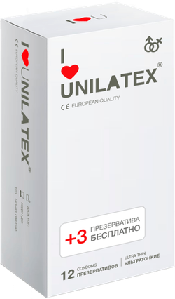 Unilatex Ultra Thin 12 шт+3 шт презервативы гладкие №12 ультратонкие