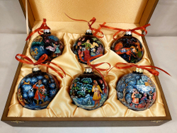 Сувенирный набор из 6-ти новогодних шаров с ручной росписью Палех