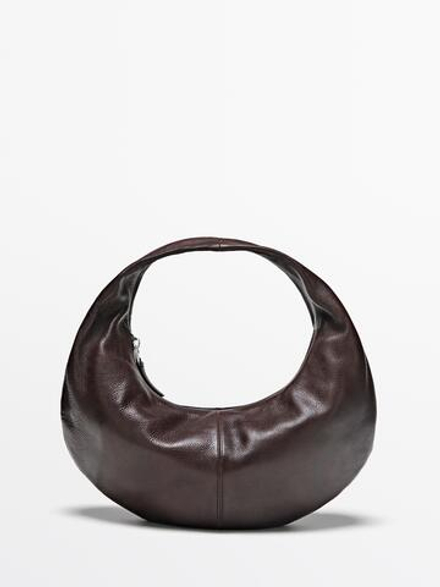 Massimo Dutti Средняя сумка-полумесяц из кожи наппа, коричневый