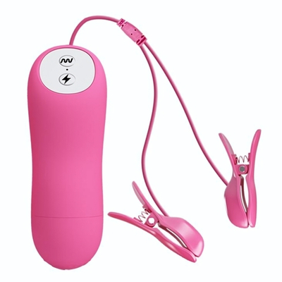 Розовые зажимы на соски с вибрацией и электростимуляцией (Цвет: розовый)