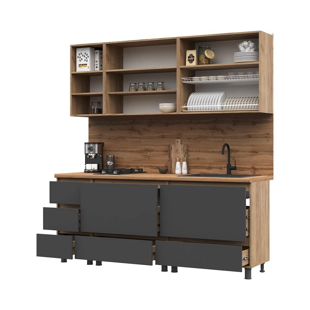 Хелен Кухня 2.0 м Крафт золотой / Графит серый