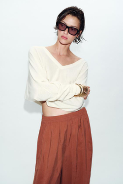 ZARA БРЮКИ-БАЛЛОНЫ С ЭЛАСТИЧНЫМ ПОЯСОМ. ЧЕРЕПИЧНЫЙ