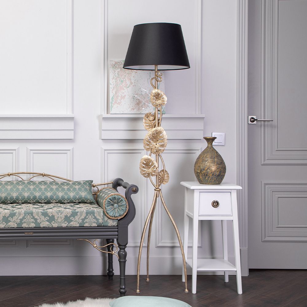 Светильник напольный торшер Monstera Deliciosa (Монстера) с абажуром Сити-2 Черный