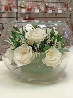 натуральные кустовые розы в стекле, вакуум