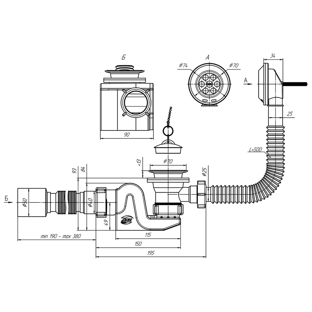 Обвязка на ванну  1 1/2*40 "Бриг" с вып и переливом с гофрой 40*50 E655 АНИ пласт