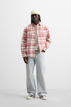 ZARA РУБАШКА ИЗ ФЛАНЕЛИ В КЛЕТКУ, КРАСНЫЙ