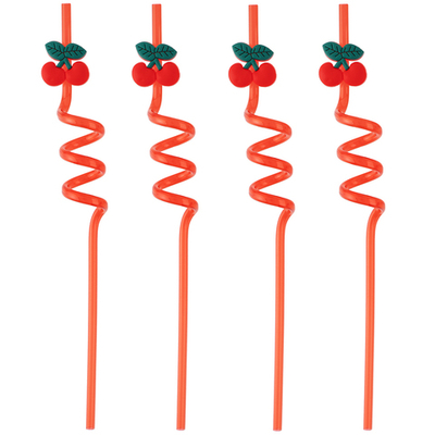 Трубочки для коктейлей пластиковые «Вишня» ассорти, 4 шт