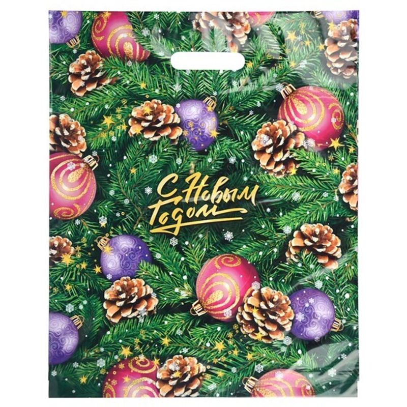 Пакет новогодний прорубная ручка Россия 38*47 см 60 мкм ПВД Супер Ёлка 1 шт 500 шт/кор