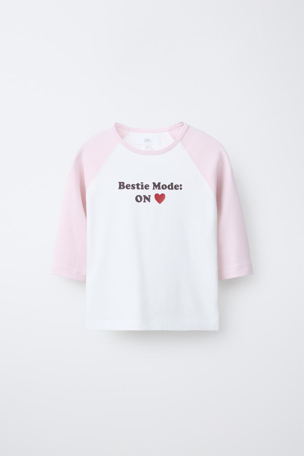 ZARA ФУТБОЛКА РЕГЛАН С НАДПИСЬЮ ИЗ МОДАЛА, РОЗОВЫЙ/БЕЛЫЙ