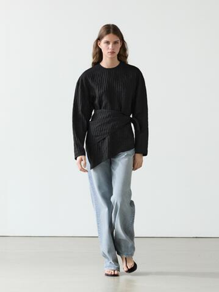 Massimo Dutti Струящаяся рубашка в полоску с шарфом, черный