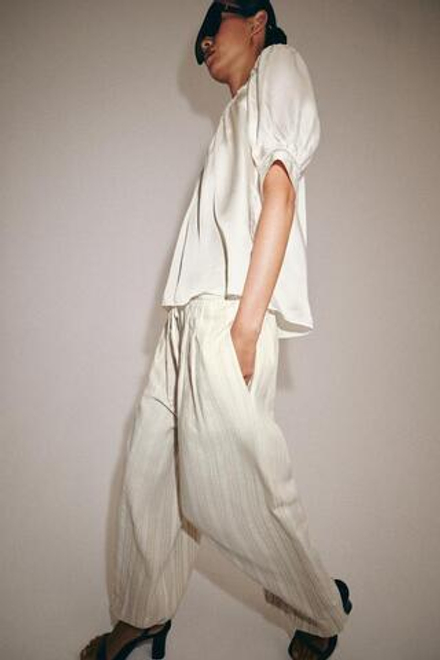 ZARA БРЮКИ-ШАРОВАРЫ В ПОЛОСКУ — ZW COLLECTION, ЭКРЮ