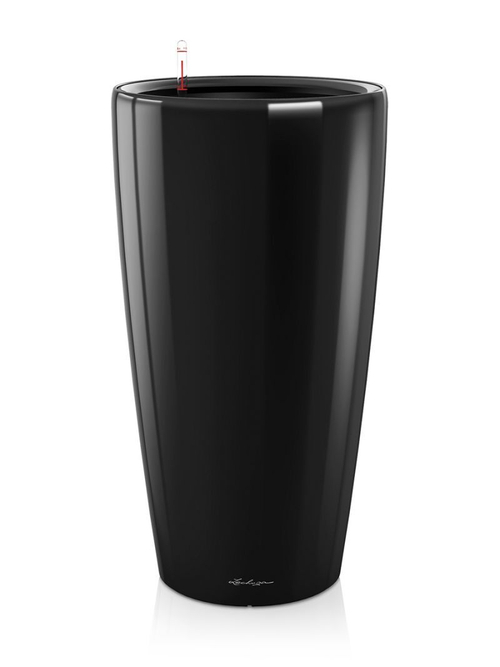 Кашпо Lechuza "Rondo Complete black high gloss" (пластик), D32xH56 см