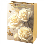 Пакет подарочный бумажный Alingar, (XL) 31х40х12 см, вертикальный, "Розы и бабочки", мат. ламинация, глиттер, ассорти