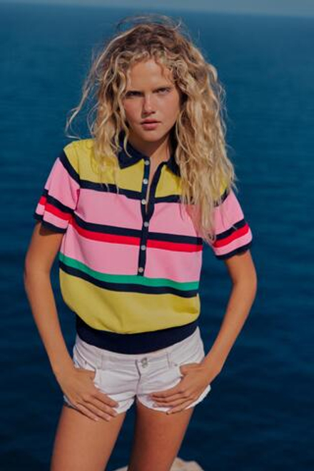 ZARA ТРИКОТАЖНОЕ ПОЛО В ПОЛОСКУ, РАЗНОЦВЕТНЫЙ