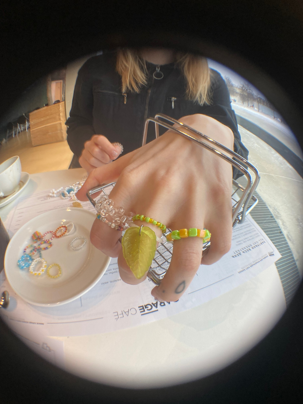 green leaflet rings set