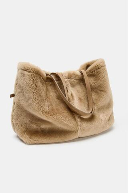 ZARA ДВУСТОРОННЯЯ КОЖАНАЯ СУМКА, ПЕСОЧНЫЙ/КОРИЧНЕВЫЙ