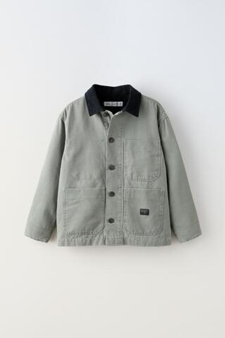 ZARA ХОЛЩОВАЯ КУРТКА-РУБАШКА, СЕРО-СИНИЙ