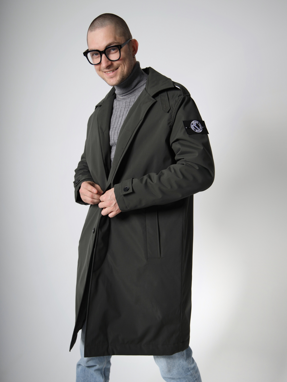 Тренч плащ утепленный демисезонный город горький хаки зеленый