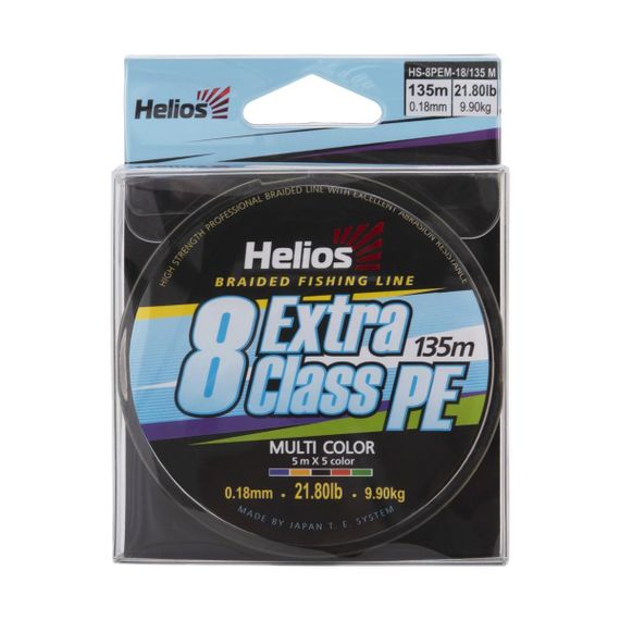 Шнур плетеный Helios EXTRA CLASS 8 PE BRAID Multicolor 0,18mm/135 (HS-8PEM-18/135 M)