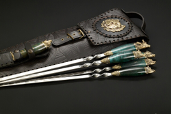 Подарочный набор шампуров "Премиальный", Карельская береза, чехол из натуральной кожи