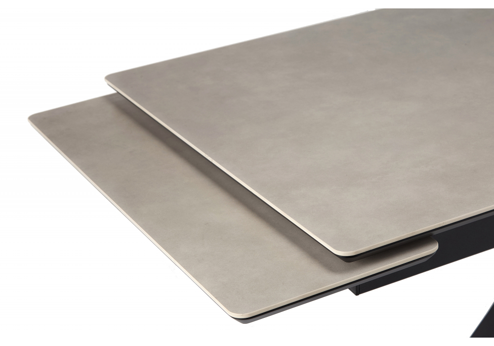 Керамический стол Woodville Старлайт 140 (200) х 80 carmen light grey, черный, ножки черные