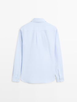 Massimo Dutti Рубашка из смесовой хлопковой ткани с карманом, небесно-голубой