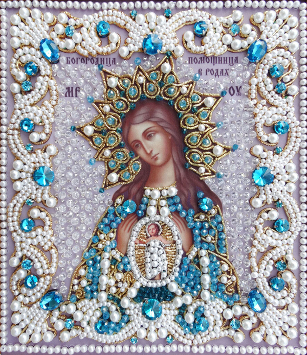 ЖС-16-ЗГ Набор для вышивания хрустальными камнями Богородица Помощница в родах (голубой)