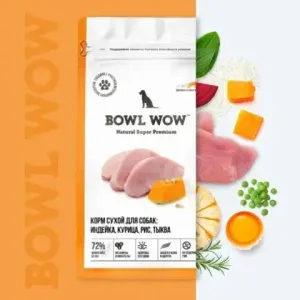 Сухой корм BOWL WOW для собак крупных пород с индейкой, курицей, рисом и тыквой 