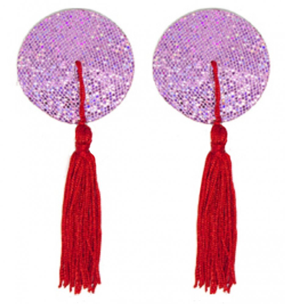 Пэстисы наклейка на грудь розовые с кисточкой