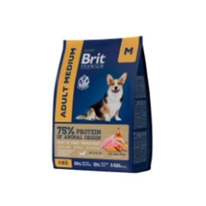 Сухой корм для собак BRIT PREMIUM с курицей для взрослых собак "Dog Adult Medium", 15кг