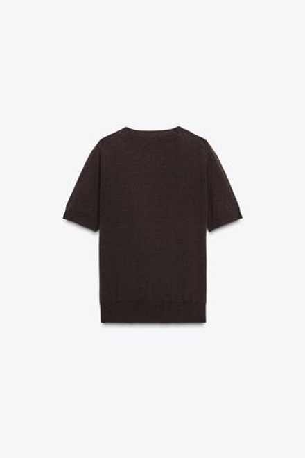 ZARA ТОП ИЗ 100% ШЕРСТИ С КОРОТКИМИ РУКАВАМИ, ТЕМНО-КОРИЧНЕВЫЙ