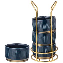 НАБОР САЛАТНИКОВ LEFARD "HERBAL" НА МЕТАЛЛ. ПОДСТАВКЕ 4 ШТ. 9*5 СМ 230 МЛ СИНИЙ (КОР=12НАБ.)