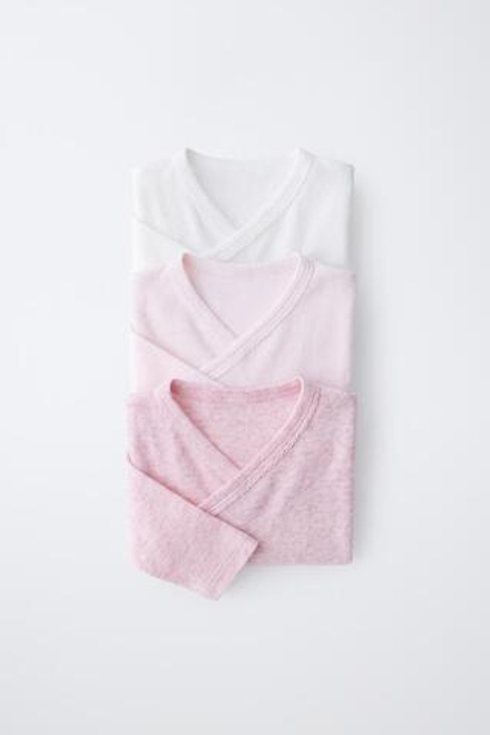 ZARA НАБОР ИЗ ТРЕХ БОДИ В РУБЧИК КИМОНО, РОЗОВЫЙ