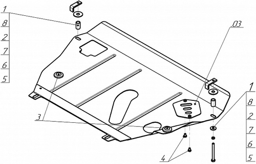 Усиленная защита Motodor картера двигателя, кпп. 2 мм, сталь. для Toyota RAV 4 2005-2013 арт.02554
