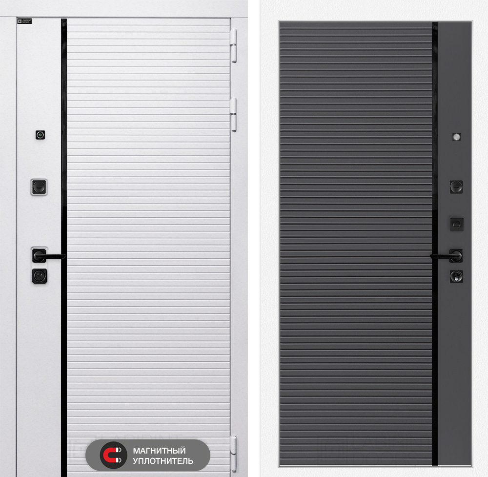 Дверь входная Лабиринт ROYAL 22 Графит софт, черная вставка металлическая