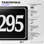 Адресная табличка с номером дома 295, на фасад и забор, черная, 25х25 см, Айдентика Технолоджи
