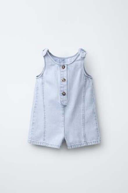 ZARA КОРОТКИЙ ДЖИНСОВЫЙ КОМБИНЕЗОН С БАНТАМИ, СИНИЙ