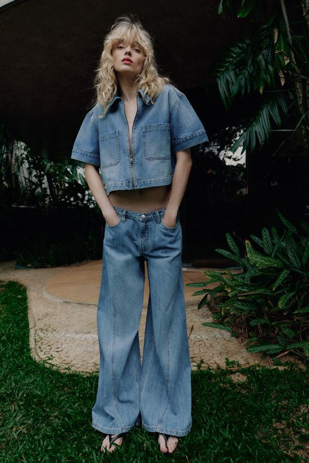 ZARA ДЖИНСЫ Z1975 WIDE LEG С ВЫСОКОЙ ПОСАДКОЙ, ВЫЦВЕТШИЙ СИНИЙ