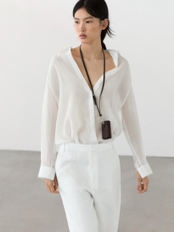 Massimo Dutti Льняные брюки морковного кроя, белый