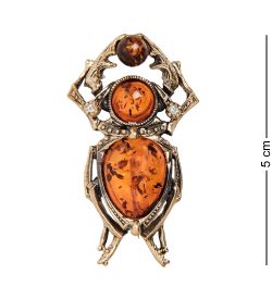 AM-1839 Брошь «Жук-олень» (латунь, янтарь)