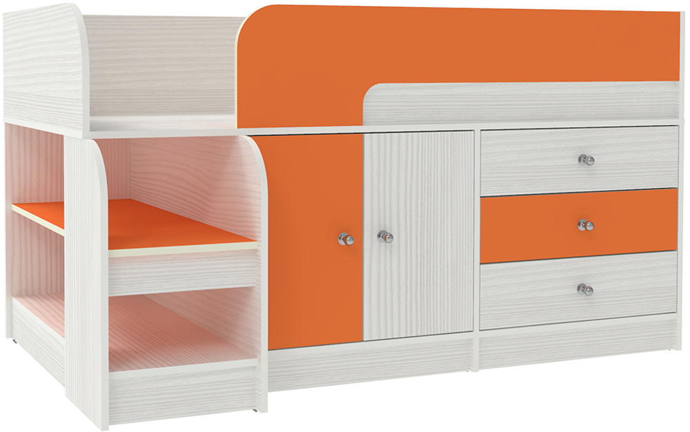 Кровать-чердак КарИВи Астра 9, 1 Белое Дерево Оранжевый