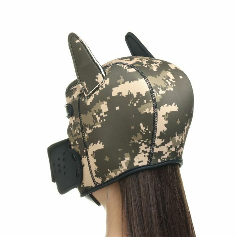 Камуфляжная неопреновая БДСМ-маска Puppy Play (Цвет: зеленый камуфляж)