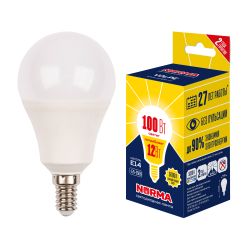 LED-G60-12W-3000K-E14-FR-NR Лампа светодиодная. Форма шар. матовая. Серия Norma. Теплый белый свет 3000K. Картон. ТМ Volpe