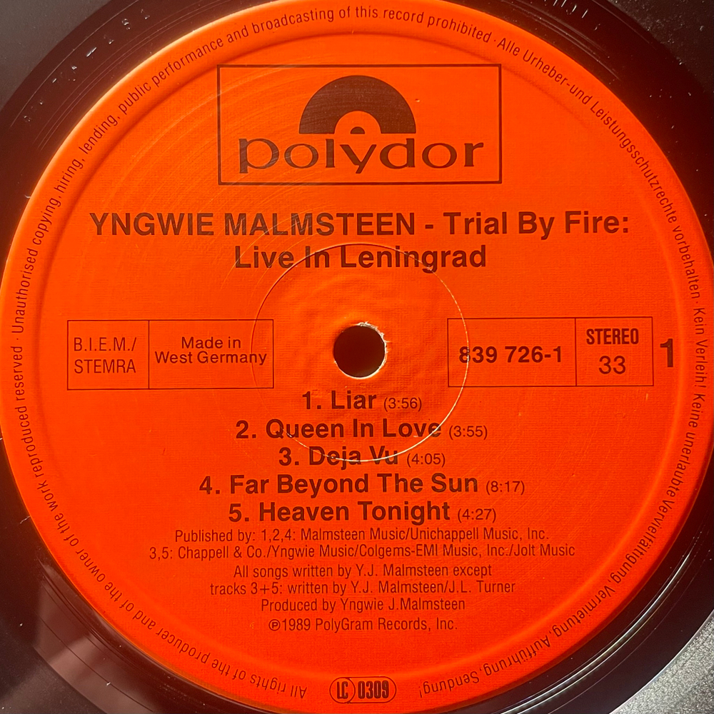 Yngwie Malmsteen ‎– Trial By Fire: Live In Leningrad (Германия 1989г.)