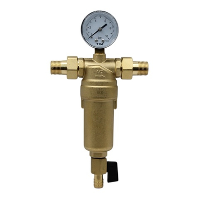 Фильтр самопромывной TIM 1/2" с манометром и латунным корпусом