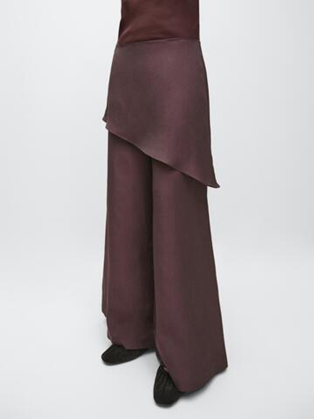 Massimo Dutti Струящиеся брюки-юбка из смесовой льняной ткани, баклажанный