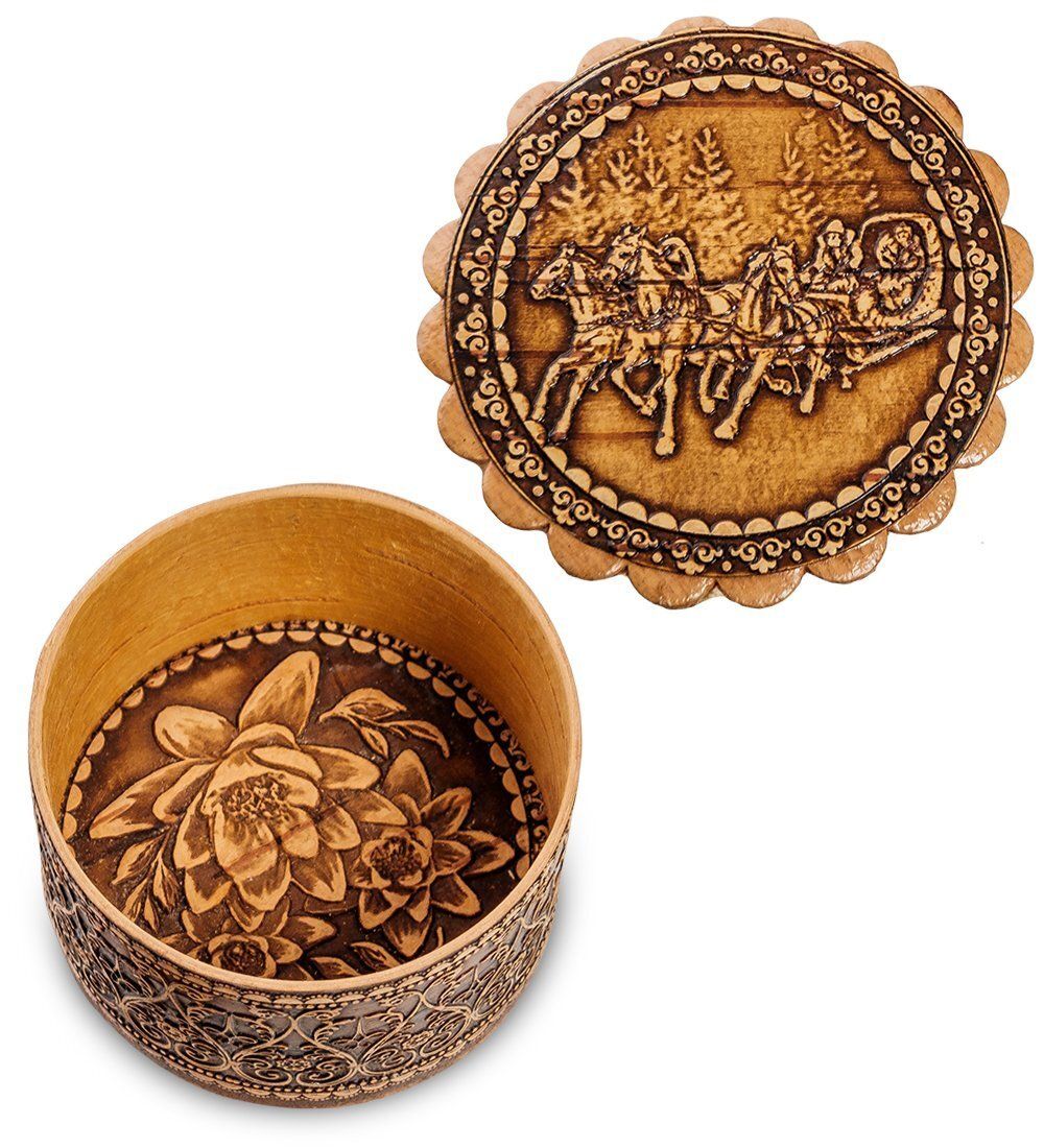 Народные промыслы BST-114/ 1 Шкатулка «Тройка» мал. (береста)